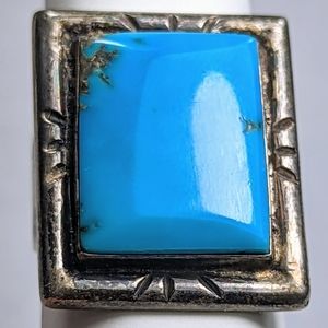 Vintage Sleeping Beauty Turquoise and Sterling Statement Ring